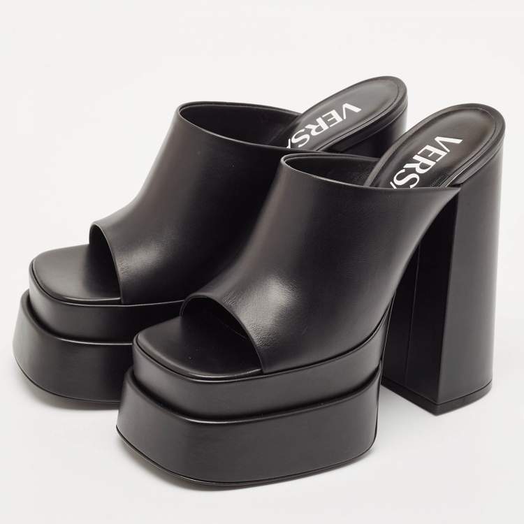Pre Owned Versace Black Leather Aevitas Platform Mules Size 40