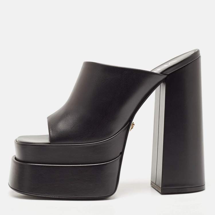 Pre Owned Versace Black Leather Aevitas Platform Mules Size 40