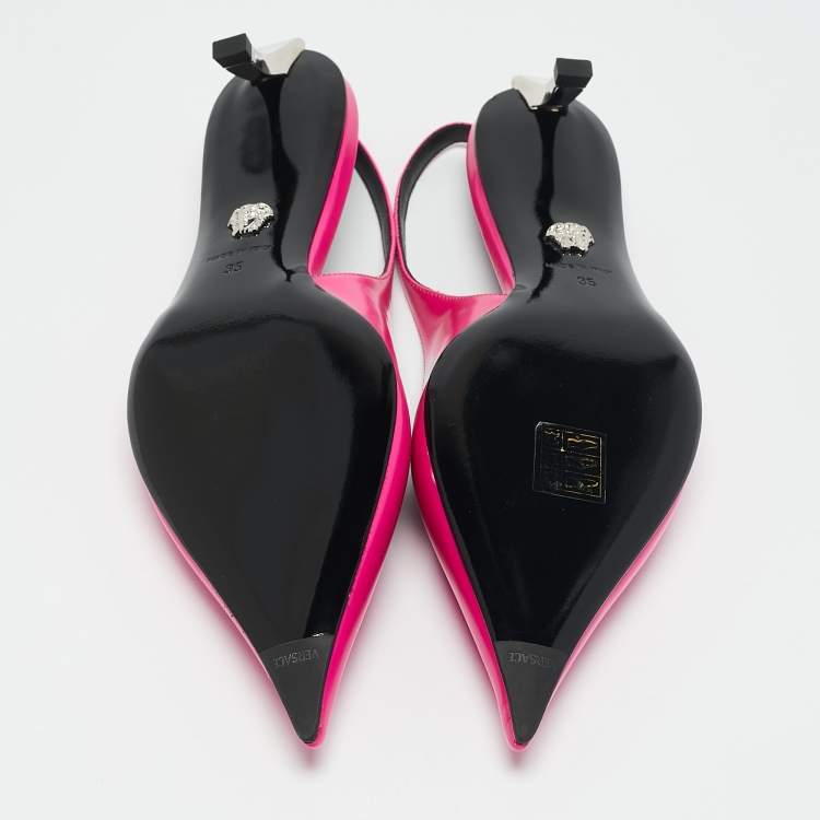 Pre Owned Versace Pink Brushed Leather Pin-Point Slingback Pumps Size 35