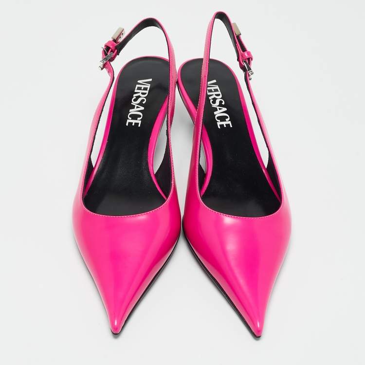 Pre Owned Versace Pink Brushed Leather Pin-Point Slingback Pumps Size 35