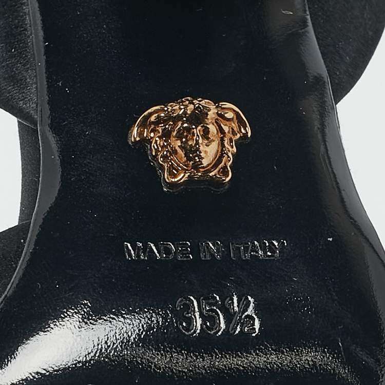 Pre Owned Versace Black Satin Crystal Embellished La Medusa Slingback Pumps Size 35.5