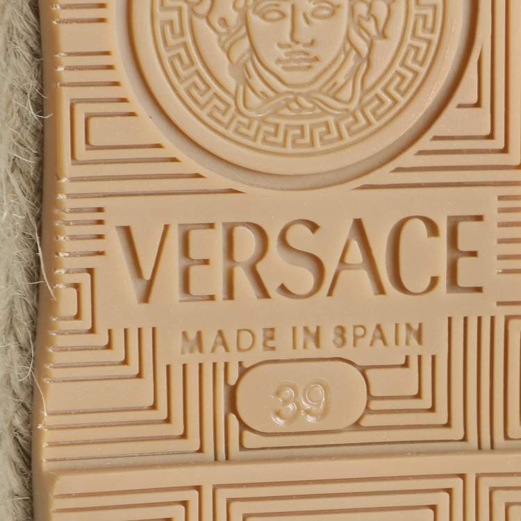 Pre Owned Versace Blue Denim Wedge Espadrille Ankle Sandals Size 39