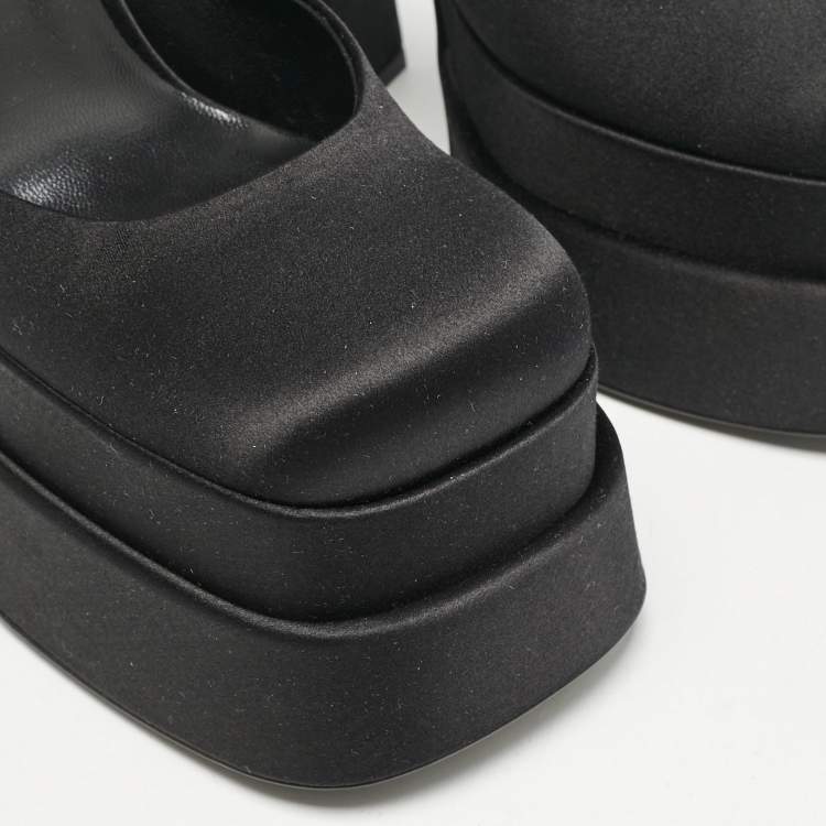 Pre Owned Versace Black Satin Medusa Aevitas Double Platform Pumps Size 39