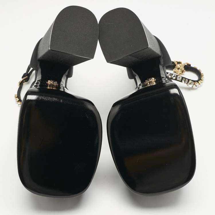 Pre Owned Versace Black Satin Medusa Aevitas Double Platform Pumps Size 39