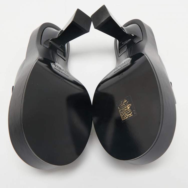 Pre Owned Versace Black Leather Medusa Biggie Mules Size 38