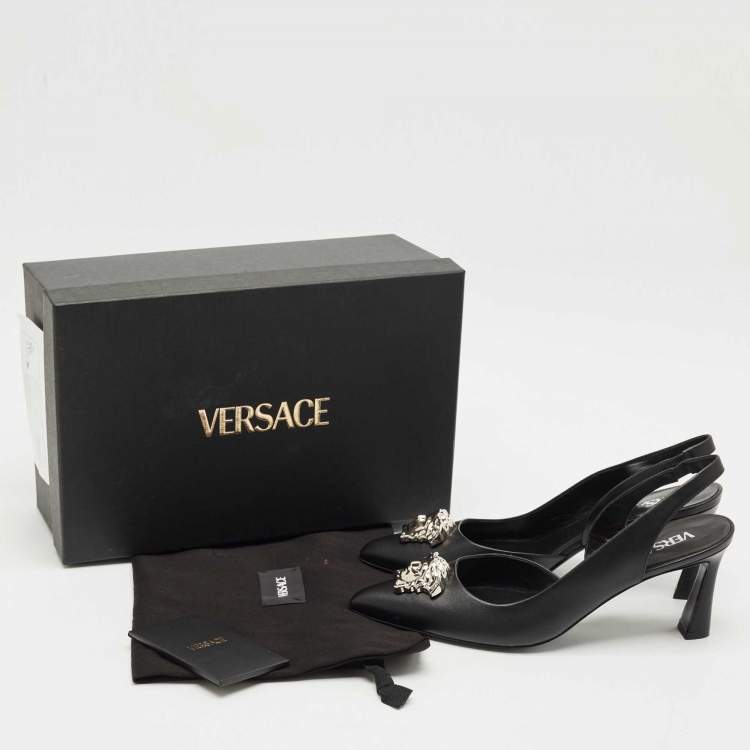 Pre Owned Versace Black Leather Medusa Slingback Pumps Size 39