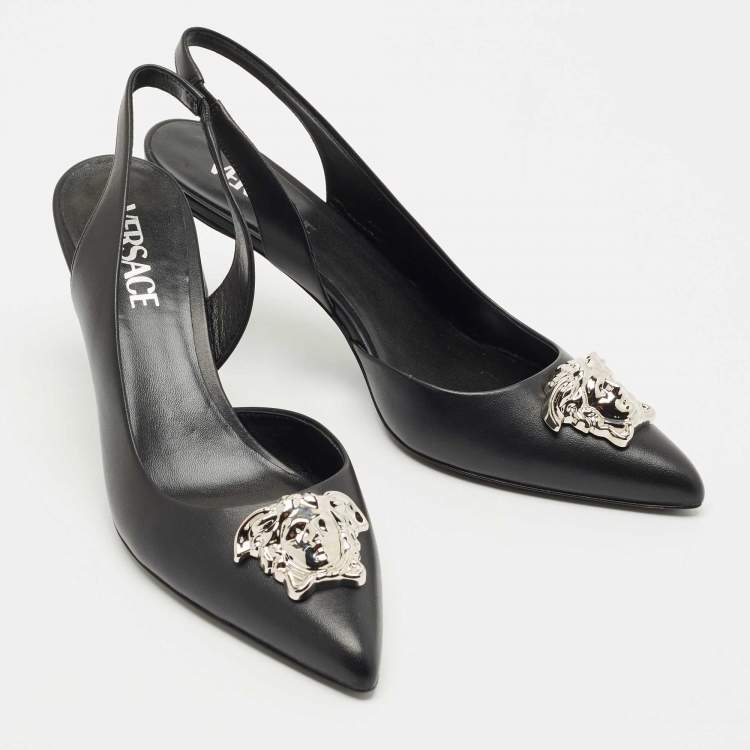Pre Owned Versace Black Leather Medusa Slingback Pumps Size 39