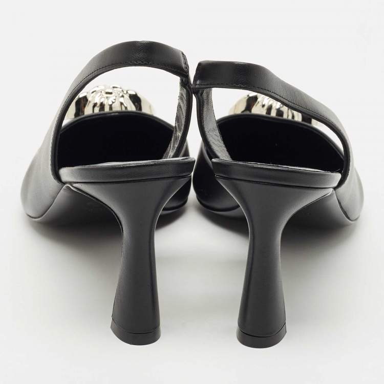 Pre Owned Versace Black Leather Medusa Slingback Pumps Size 39