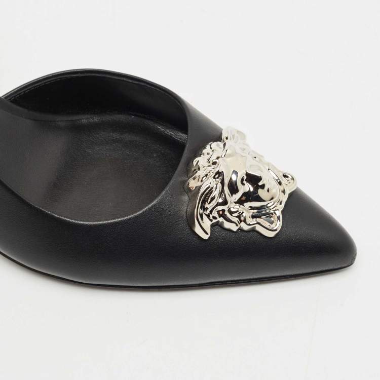Pre Owned Versace Black Leather Medusa Slingback Pumps Size 39