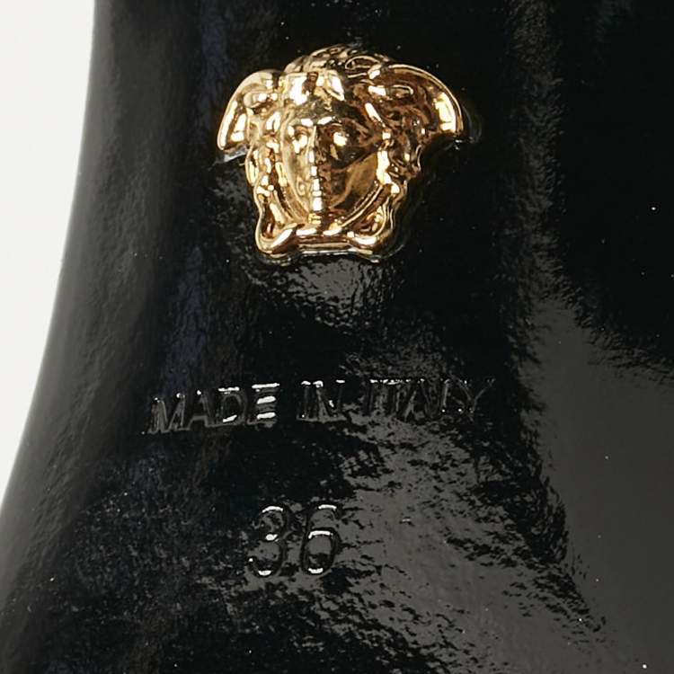 Pre Owned Versace Black Leather Medusa Chain Slide Sandals Size 36