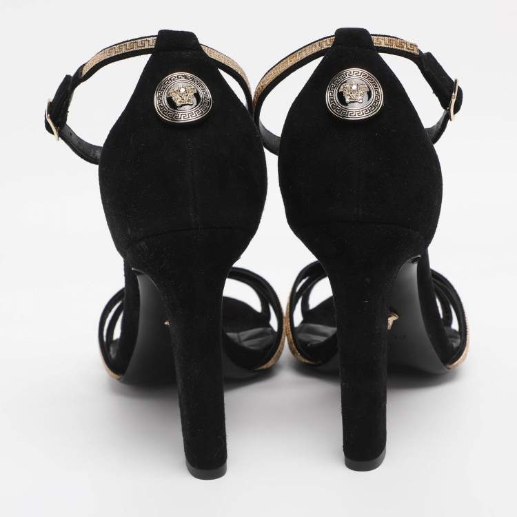 Pre Owned Versace Black Suede Medusa Ankle Strap Sandals Size 41