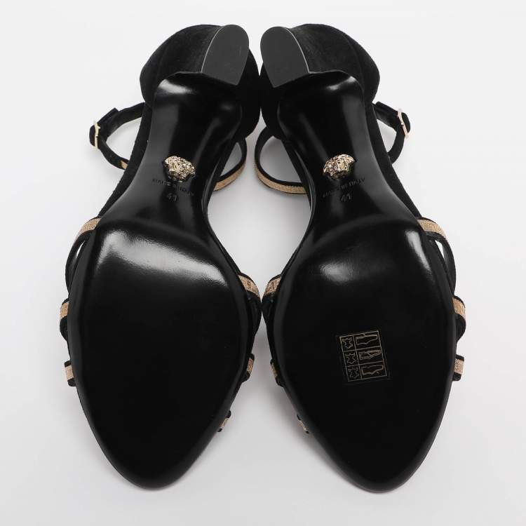 Pre Owned Versace Black Suede Medusa Ankle Strap Sandals Size 41