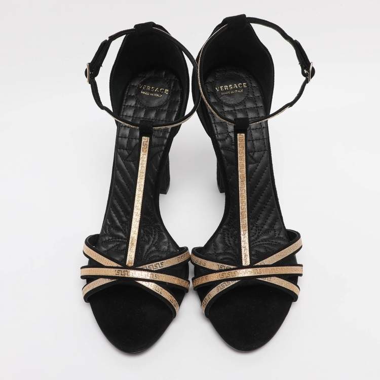 Pre Owned Versace Black Suede Medusa Ankle Strap Sandals Size 41