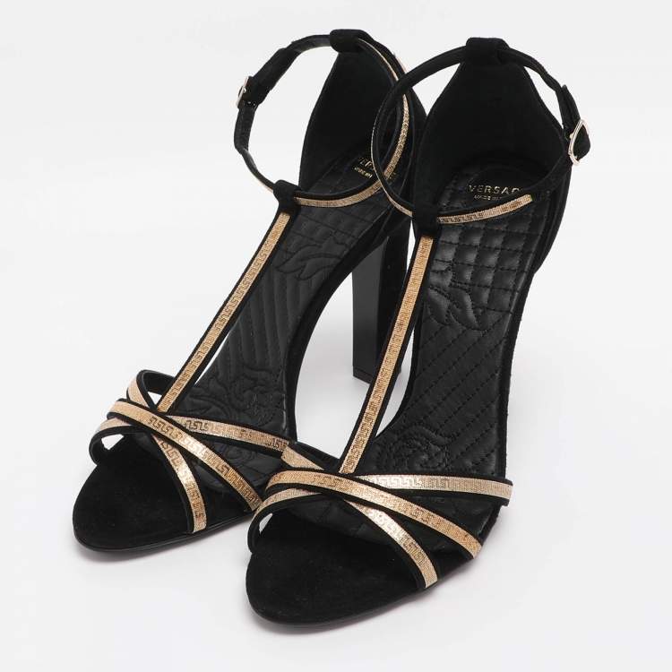 Pre Owned Versace Black Suede Medusa Ankle Strap Sandals Size 41