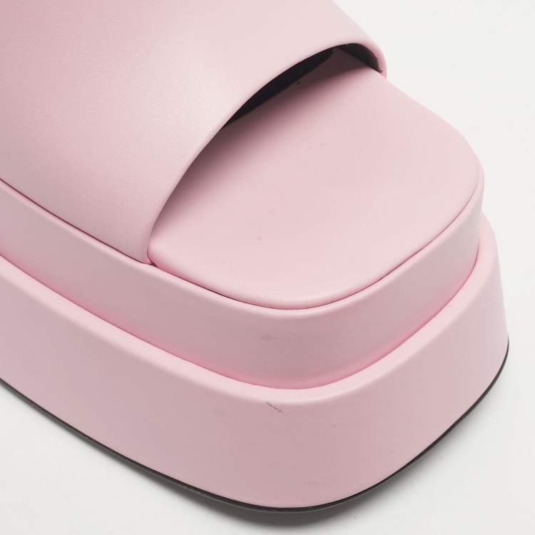 Pre Owned Versace Pink Leather Double Platform Mules Size 39