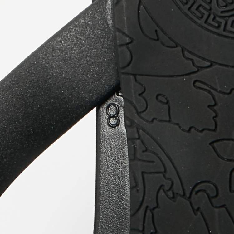 Pre Owned Versace Black Rubber Medusa Thong Flat Slide Size 38.5