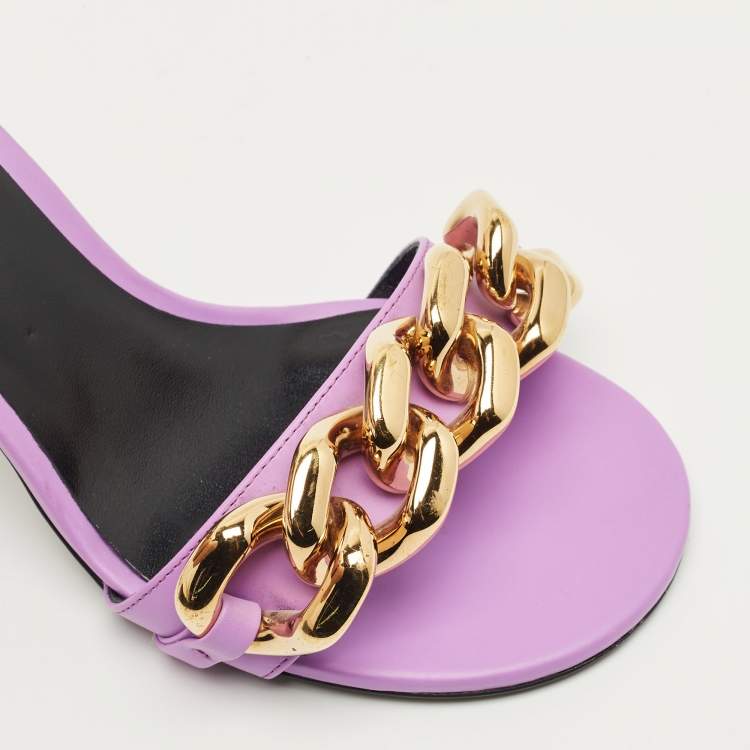 Pre Owned Versace Purple Leather Medusa Chain Slide Sandals Size 37