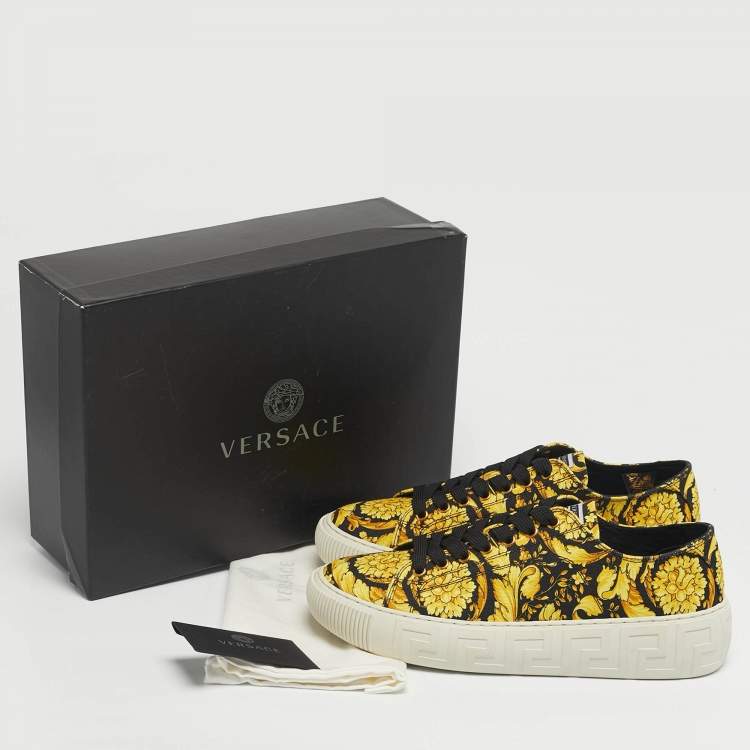 Pre Owned Versace Yellow/Black Barocco Print Canvas Greca Sneakers Size 40