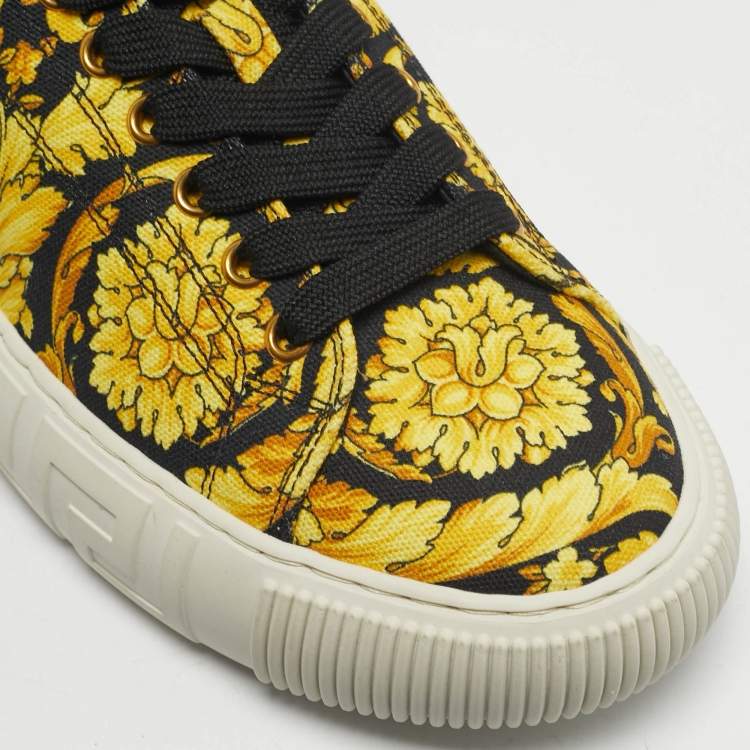 Pre Owned Versace Yellow/Black Barocco Print Canvas Greca Sneakers Size 40