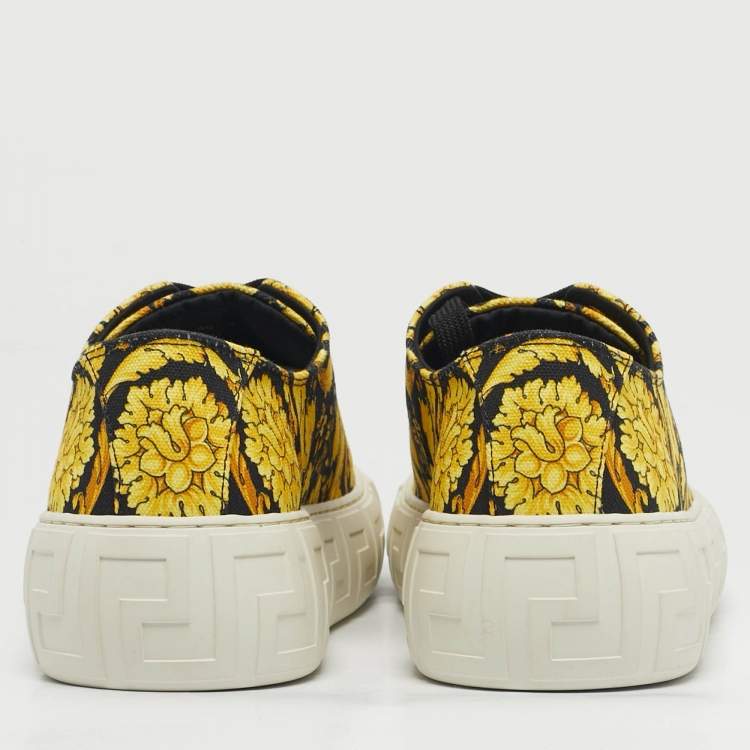 Pre Owned Versace Yellow/Black Barocco Print Canvas Greca Sneakers Size 40