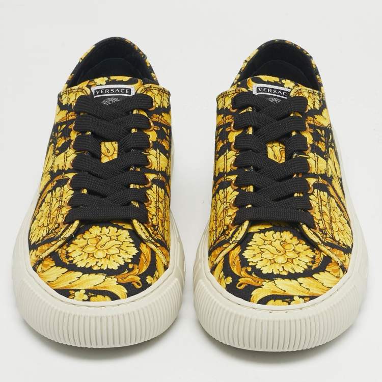 Pre Owned Versace Yellow/Black Barocco Print Canvas Greca Sneakers Size 40