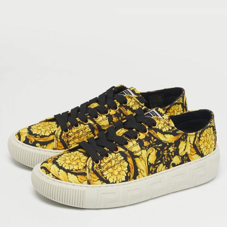 Pre Owned Versace Yellow/Black Barocco Print Canvas Greca Sneakers Size 40