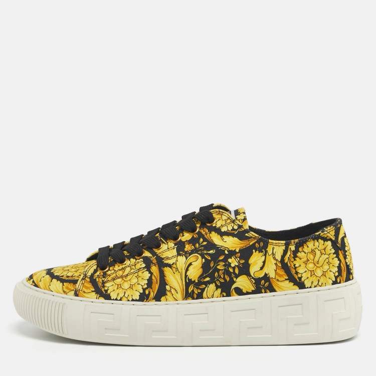 Pre Owned Versace Yellow/Black Barocco Print Canvas Greca Sneakers Size 40