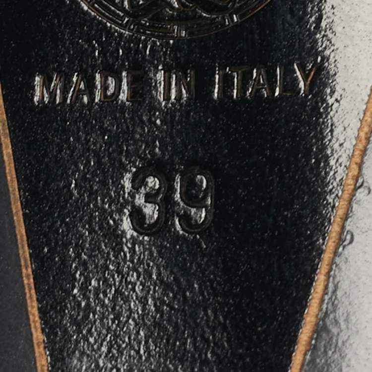 Pre Owned Versace Black Leather Medusa Mid Calf Peep Toe Boots Size 39