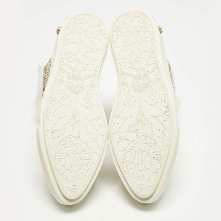 Pre Owned Versace White Leather Studded Medusa High Top Sneakers Size 41