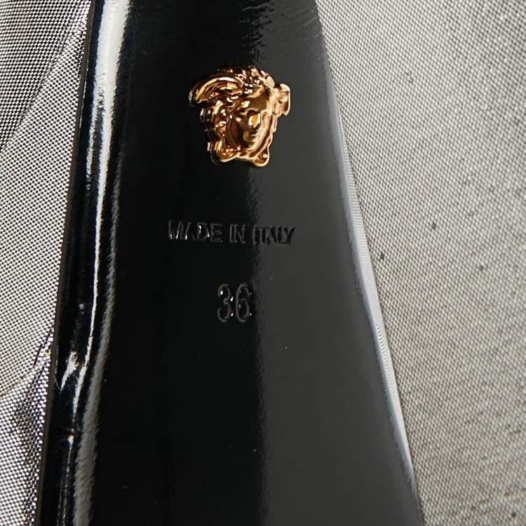 Pre Owned Versace Metallic Silver Lurex Fabric Medusa Aevitas Double Platform Pumps Size 36