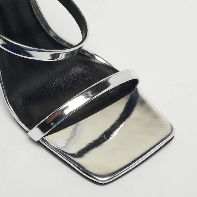 مملوكة مسبقًا Versace Silver Leather Safety Pin Ankle Strap Sandals Size 39