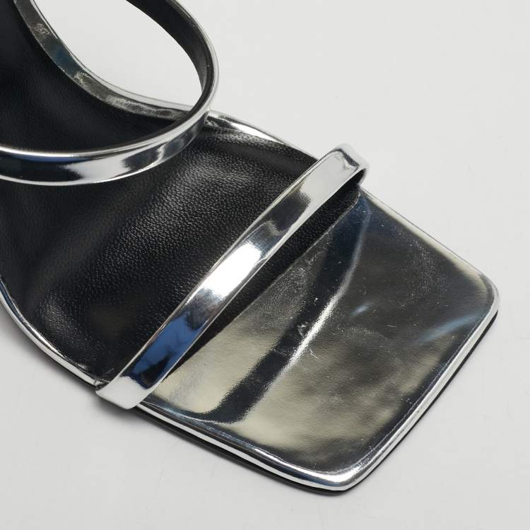 مملوكة مسبقًا Versace Silver Leather Safety Pin Ankle Strap Sandals Size 39