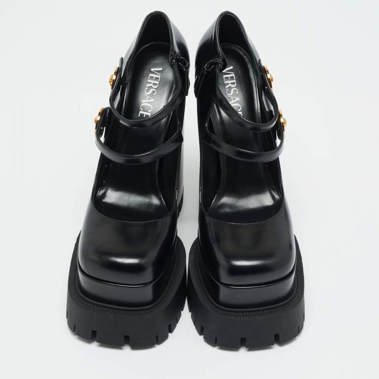 Pre Owned Versace Medusa Aevitas Size 39 Black Leather Platform Pumps
