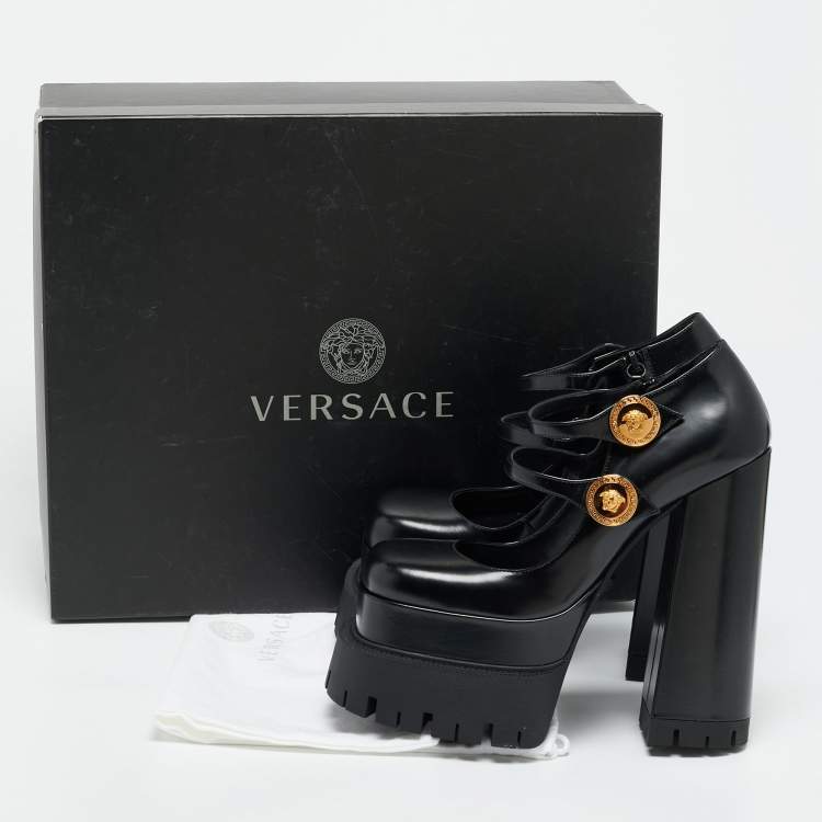 Pre Owned Versace Medusa Aevitas Size 39 Black Leather Platform Pumps