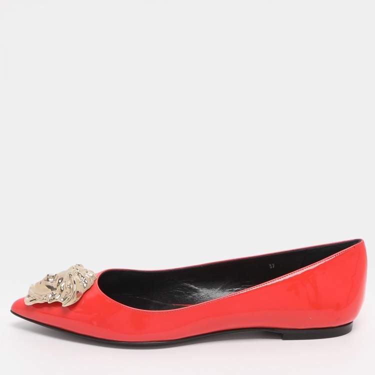 Pre Owned Versace Medusa Size 37 Red Patent Leather Ballet Flats