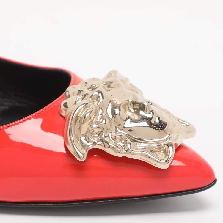 Pre Owned Versace Medusa Size 37 Red Patent Leather Ballet Flats