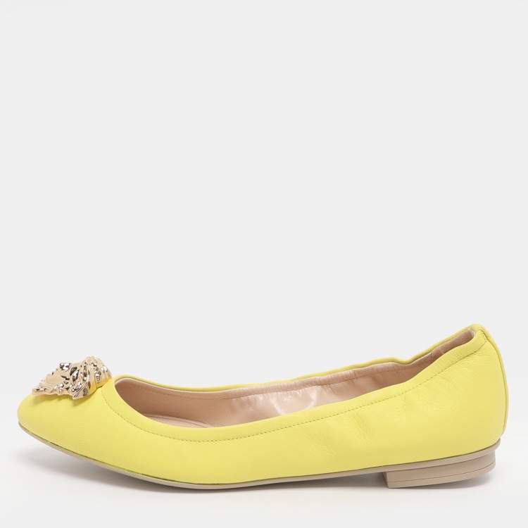 Pre Owned Versace Medusa Size 39 Yellow Leather Ballet Flats