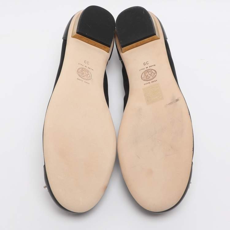 Pre Owned Versace Size 39 Black Leather and Mesh Embellished Ballet Flats