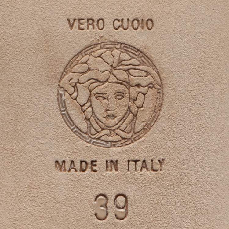 Pre Owned Versace Size 39 Black Leather and Mesh Embellished Ballet Flats