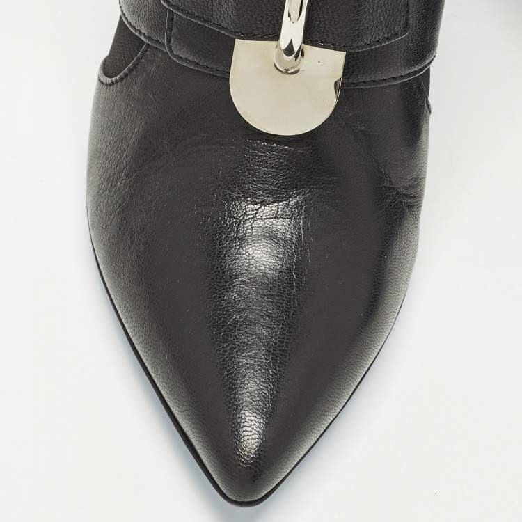 Pre Owned Versace Size 38 Black Leather and Stretch Fabric Knee Length Boots