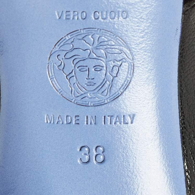 Pre Owned Versace Size 38 Black Leather and Stretch Fabric Knee Length Boots