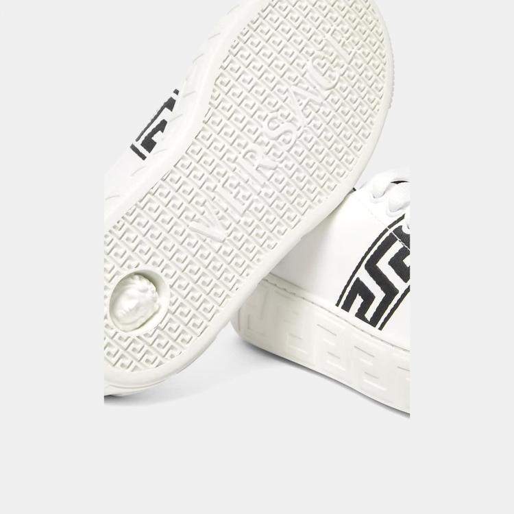 Pre Owned Versace La Greca Embroidery White Fabric Sneakers 37