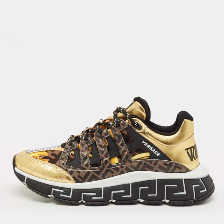 Pre Owned Versace Trigreca Size 42 Multicolor Fabric, Leather and Rubber Low Top Sneakers