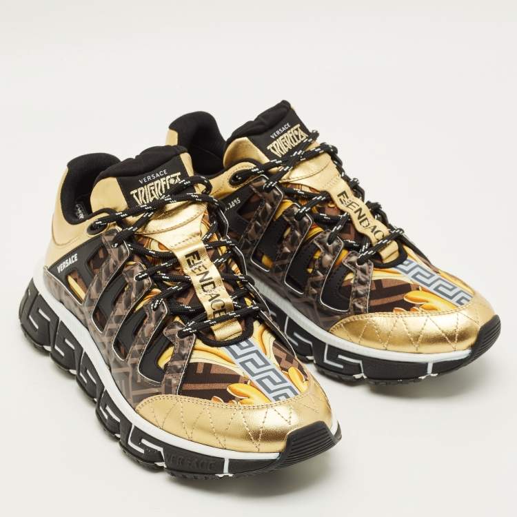 Pre Owned Versace Trigreca Size 42 Multicolor Fabric, Leather and Rubber Low Top Sneakers