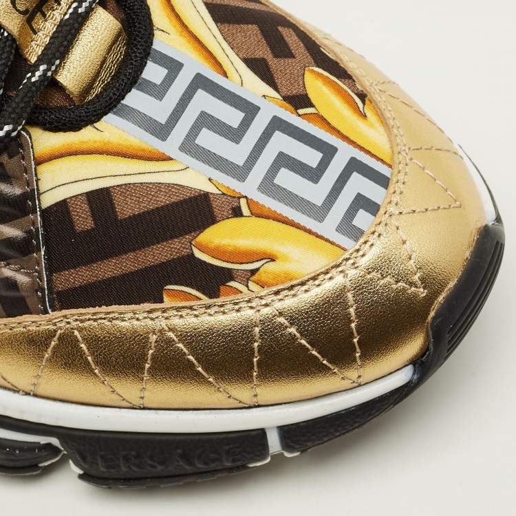 Pre Owned Versace Trigreca Size 42 Multicolor Fabric, Leather and Rubber Low Top Sneakers