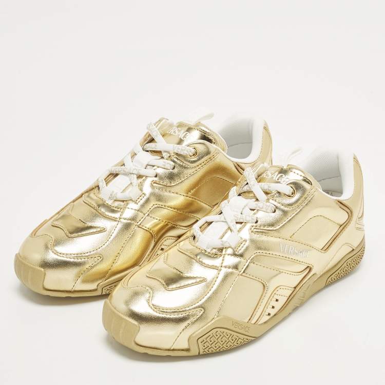 Pre Owned Versace Galaxia Size 37 Gold Leather Low Top Sneakers