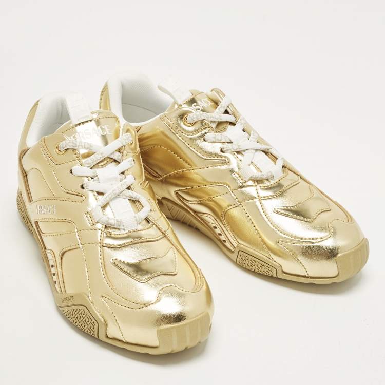 Pre Owned Versace Galaxia Size 37 Gold Leather Low Top Sneakers