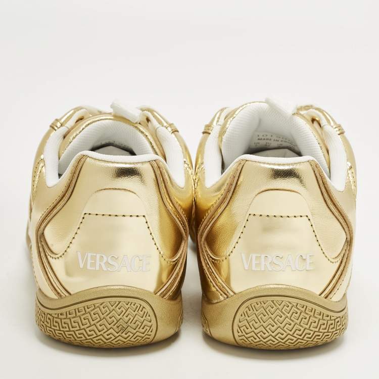 Pre Owned Versace Galaxia Size 37 Gold Leather Low Top Sneakers