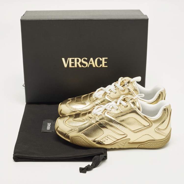 Pre Owned Versace Galaxia Size 37 Gold Leather Low Top Sneakers