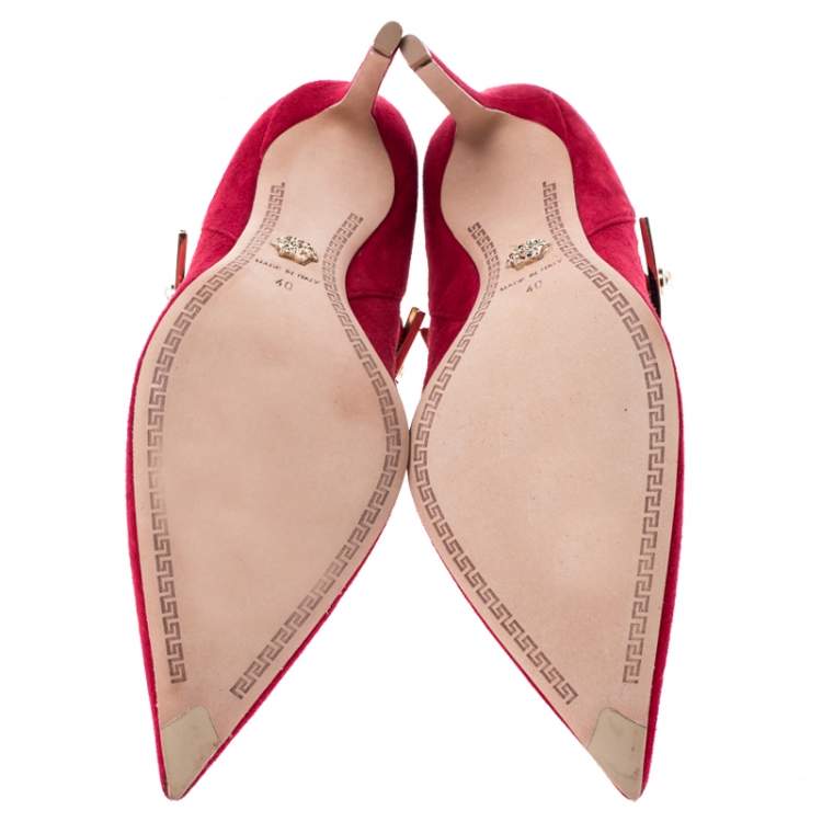Pre Owned Versace Red Suede Medusa Strap Pointed Toe Pumps Size 40